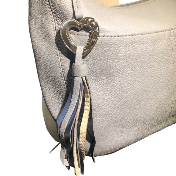 Leather Brighton Baby Blue Barbados Zip Tote Hobo w/ Silver Charm, Braided Strap - Picture 15 of 16